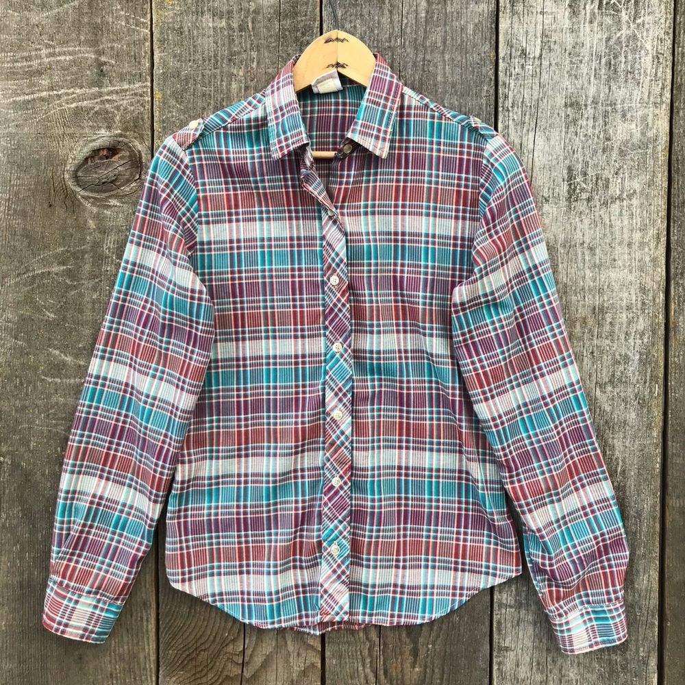 Vintage 80s Wrangler Cowgirl Plaid Button Up Western Blouse Size 5 - Small